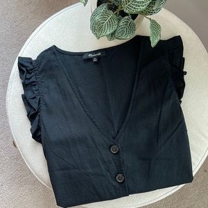 Madewell Ruffled Button Front Linen Blend Top